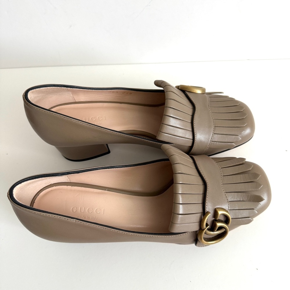NWT Gucci Malaga Kid GG Marmont Fringe 50mm Loafer Pumps - Picture 2 of 16